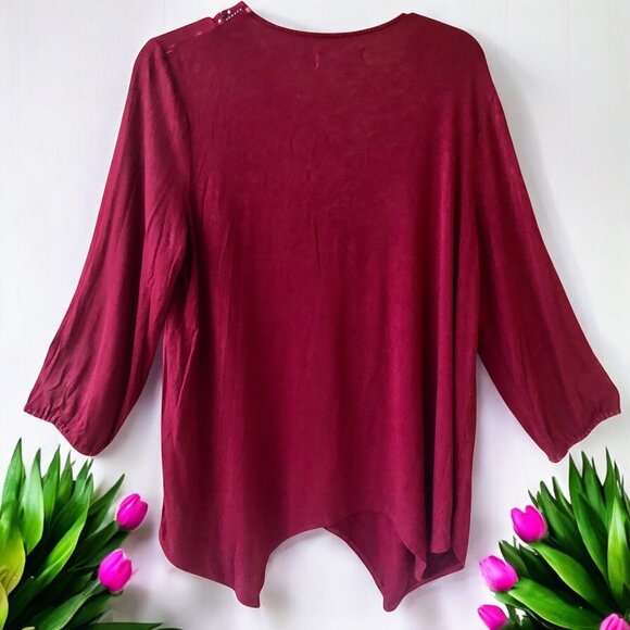 Knox Rose Blouse Top Bohemian Beaded V Neck Asymmetrical Hem size large - Picture 8 of 10